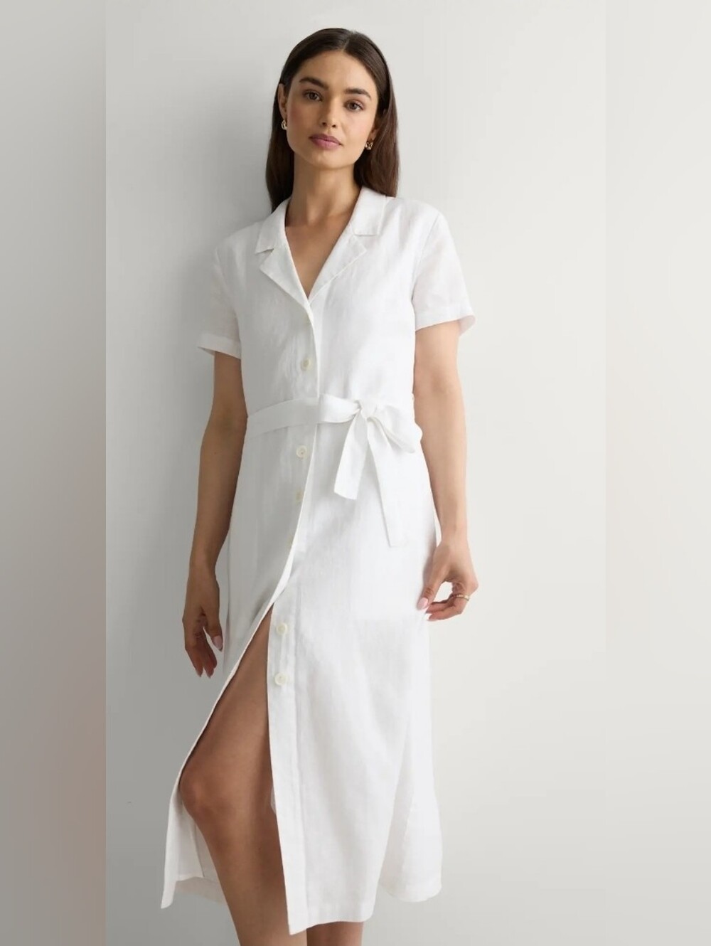 Quince White Linen Shirt Dress